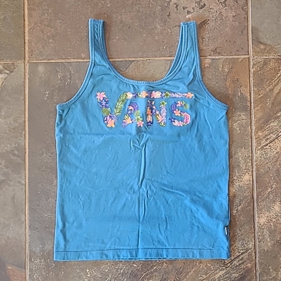Women's Van's Tank Top Size Small Blue with Tropical Floral Print NWOT ZB - Picture 7 of 7